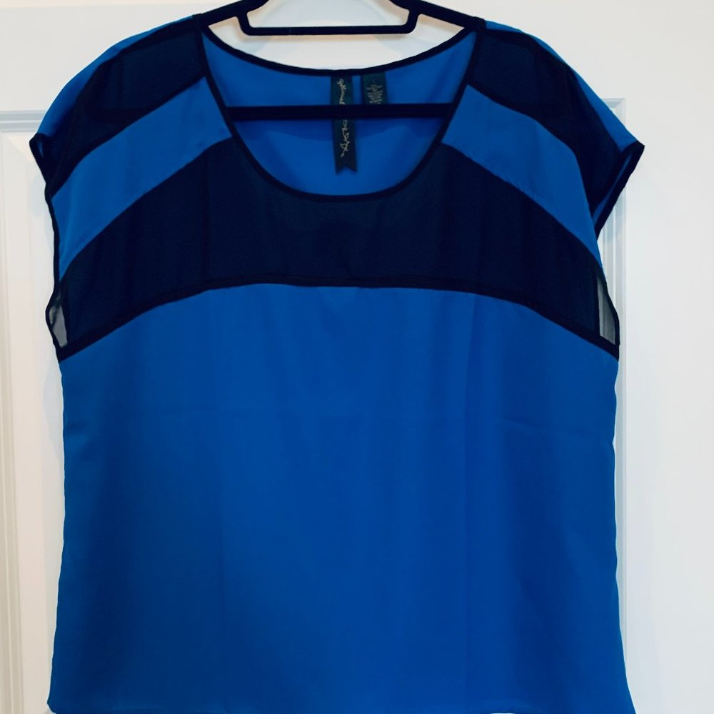 Petticoat Alley Royal Blue Blouse with Mesh Panel NWOT